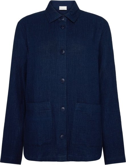 KnowledgeCotton Apparel - Women's Loose Fit Dobby Overshirt - Freizeitjacke Gr L blau