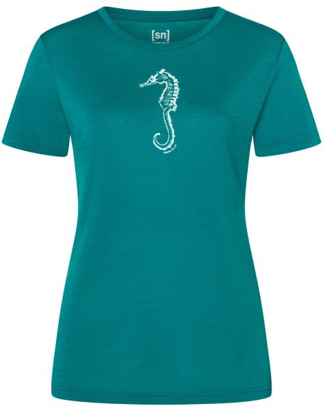 super.natural - Women's Sea Horse Tee - Merinoshirt Gr S pacific /weiß