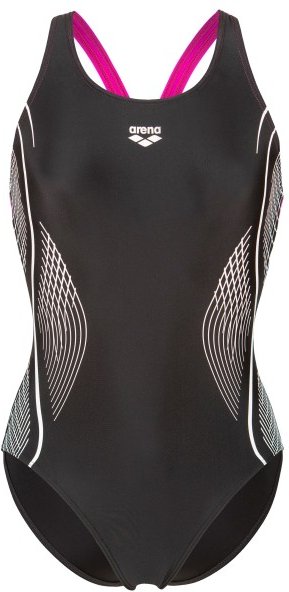 Arena - Women's Grid Swimsuit V Back Graphic - Badeanzug Gr 42 schwarz/grau