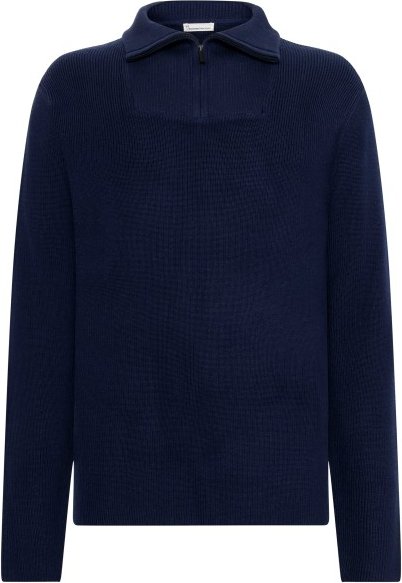 Thumbnail - KnowledgeCotton Apparel - 1/2 Neck Zip Merino Wool Rib Knit - Merinopullover Gr L blau