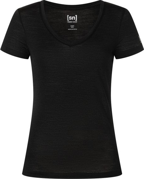 super.natural - Women's Sierra 140 V Neck - Merinoshirt Gr L schwarz
