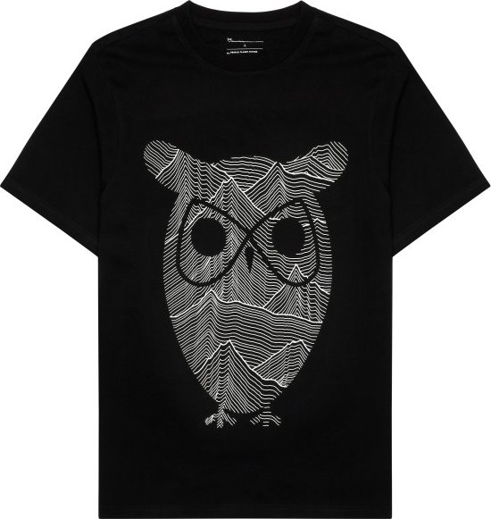 KnowledgeCotton Apparel - Regular Mountain OWL Printed - T-Shirt Gr S schwarz