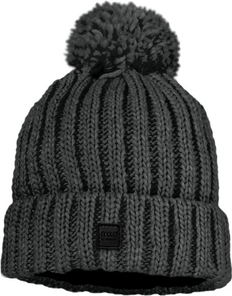 maximo - Kid's Mütze Rippe mit Pompon und Fleecefutter - Mütze Gr 49-51 cm schwarz/grau