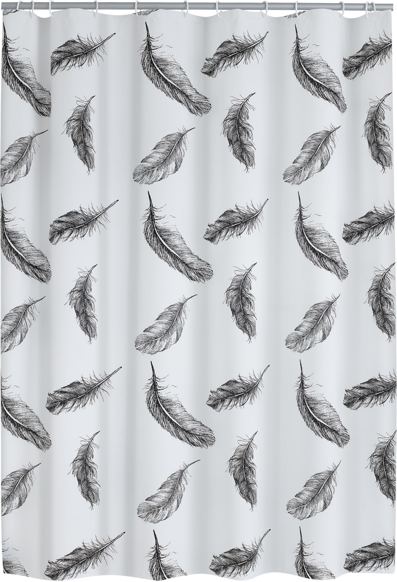 toom Duschvorhang 'Federn' Folie weiß/schwarz 180 x 200 cm