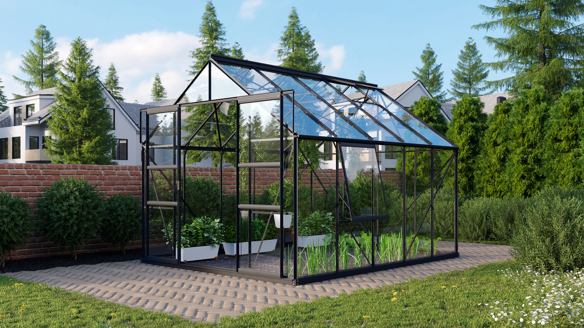 Thumbnail - Vitavia Gewächshaus 'Meridian 2 8300' 254,4 x 316,6 cm mit 3 mm Sicherheitsglas schwarz