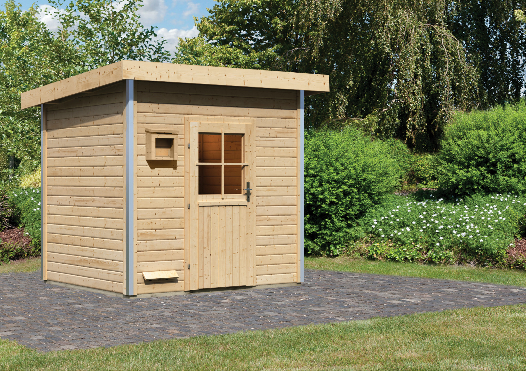 Karibu Saunahaus 'Norge' naturbelassen mit klassischer Tür 231 x 196 x 238 cm