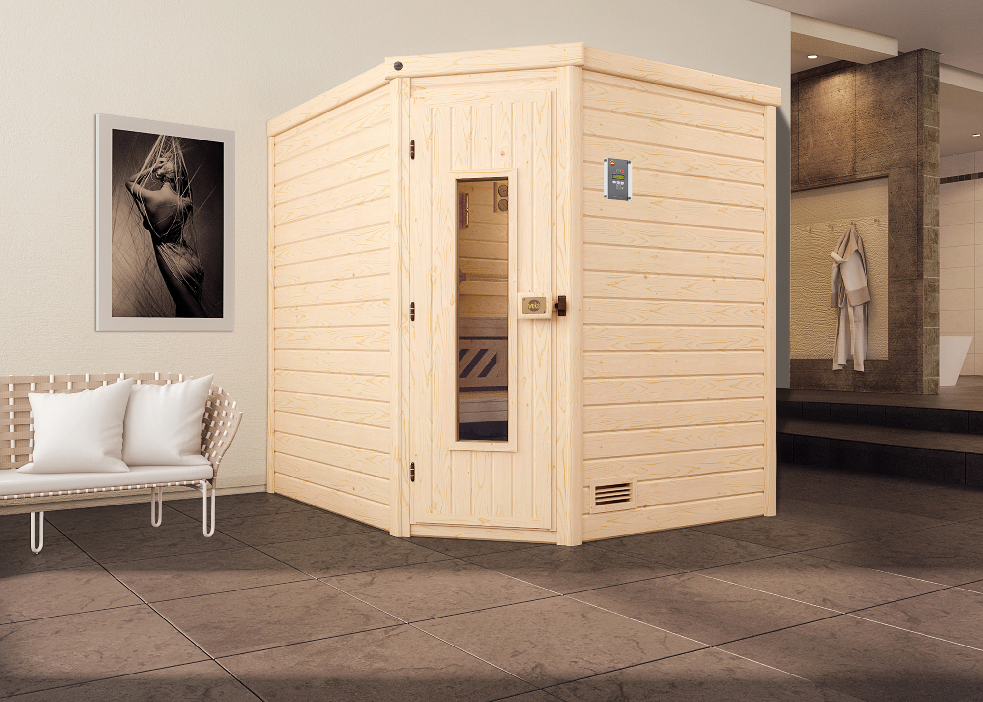 Weka Massivholzsauna 'Turku 2' 198 x 198 cm mit Holztür