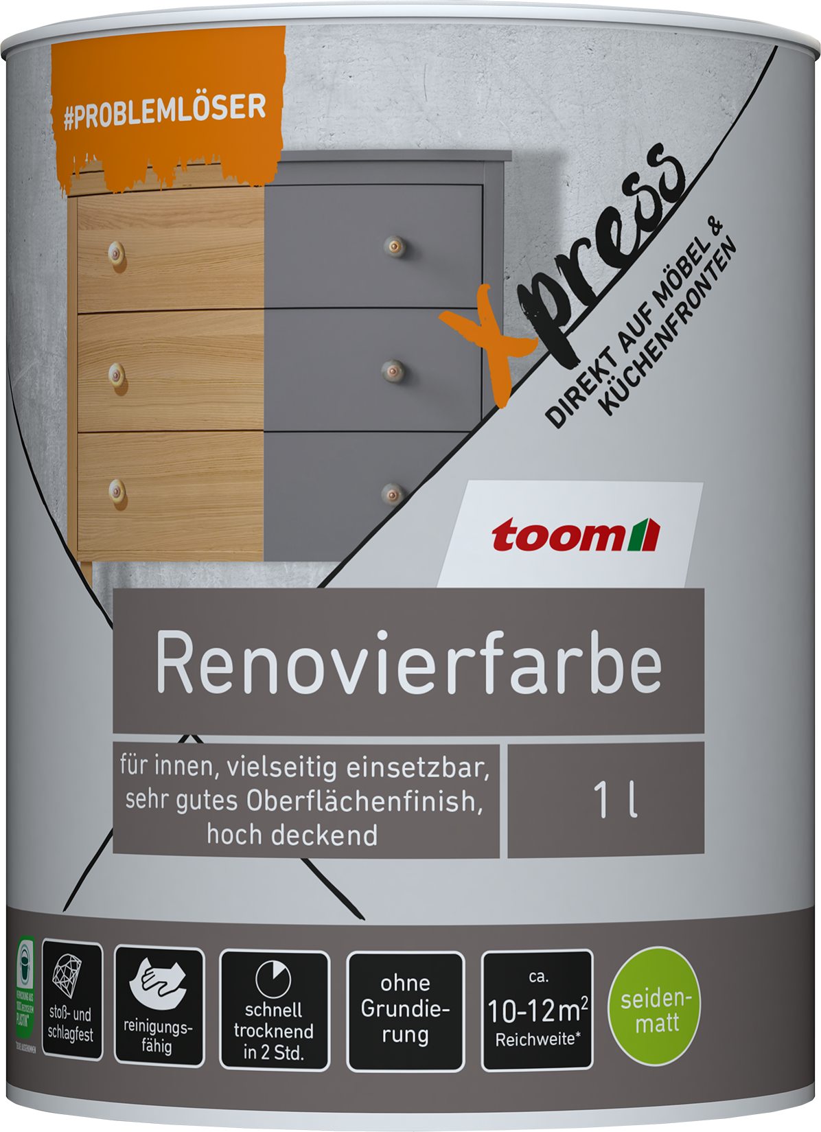 toom Renovierfarbe für Möbel- und Küchenfronten taupe seidenmatt 1 l