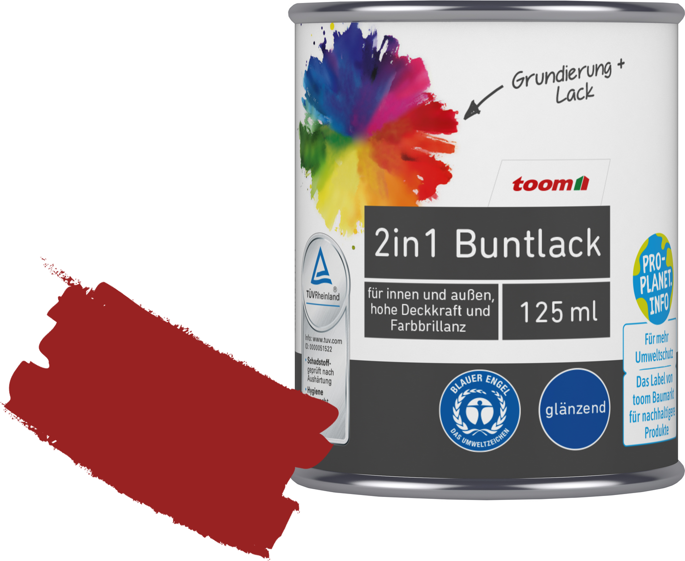Thumbnail - toom 2in1 Buntlack 'Mohnblume' feuerrot glänzend 125 ml