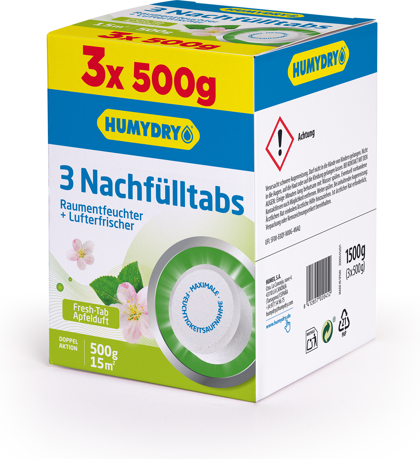 Humydry Nachfülltabs für Raumentfeucher Apfel 3 x 500 g