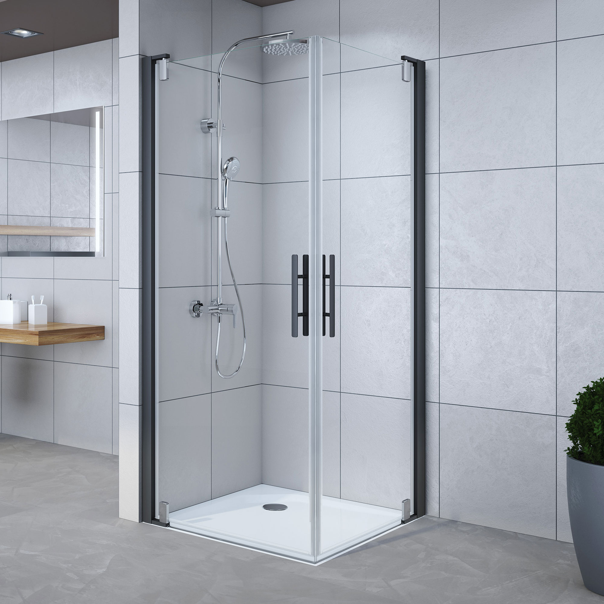 Thumbnail - Breuer Eckeinstieg 'Europa Design' Drehtür, teilgerahmt, schwarz-matt, 90 x 200 x 90 cm