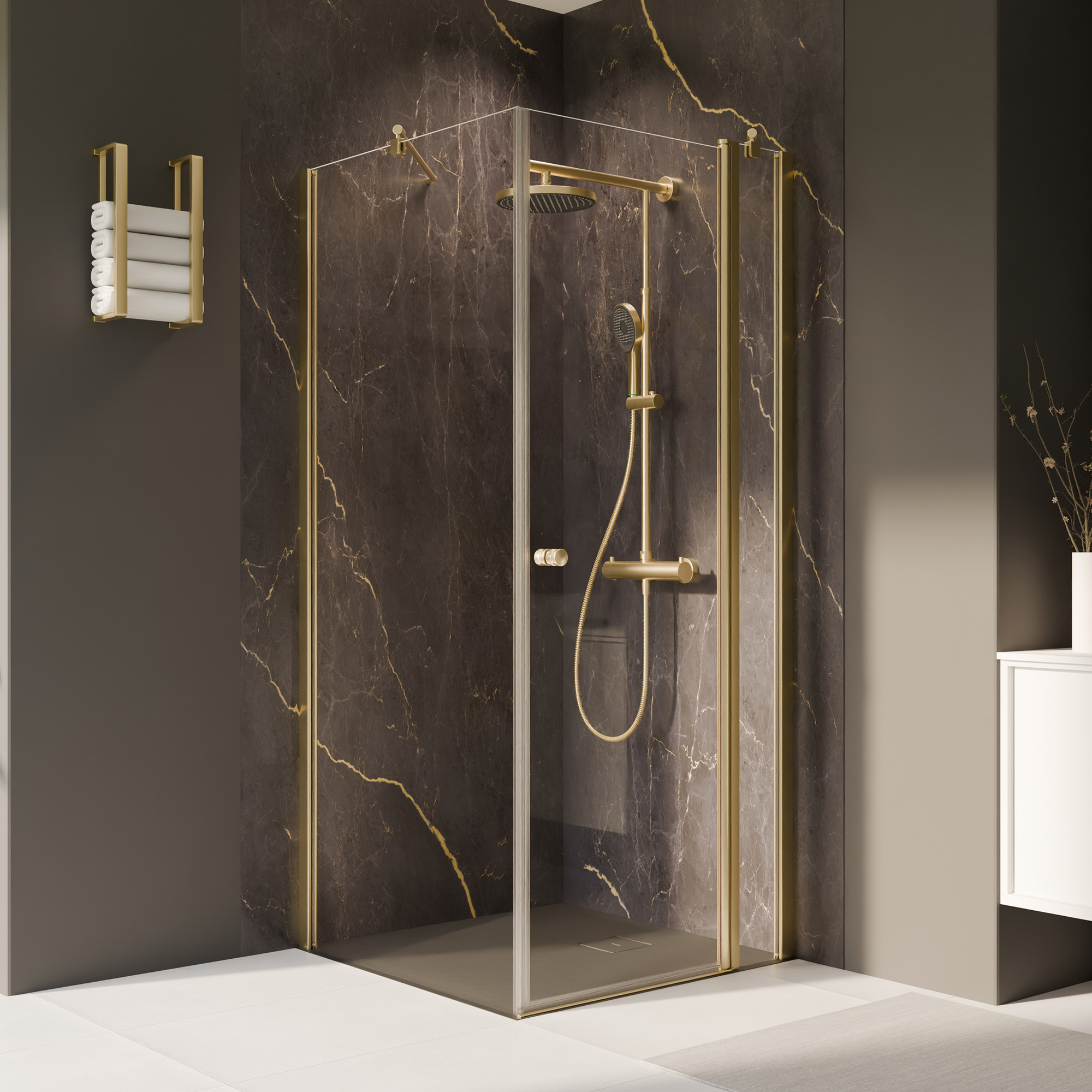 Thumbnail - Breuer Seitenwand 'Elana 2.0' für Drehtür/Drehtür mit Festteil, links, goldfarben, 100 x 200 cm