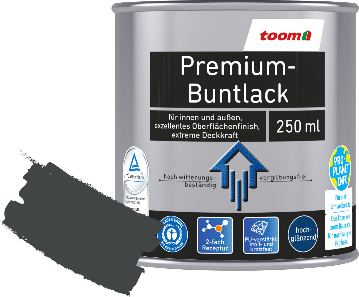 Thumbnail - toom Premium-Buntlack grau glänzend 250 ml