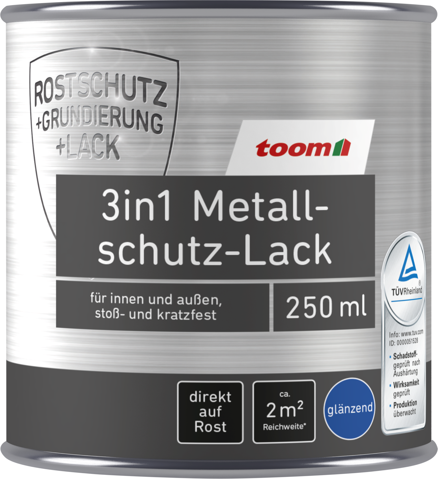 toom 3in1 Metallschutzlack schwarz glänzend 250 ml