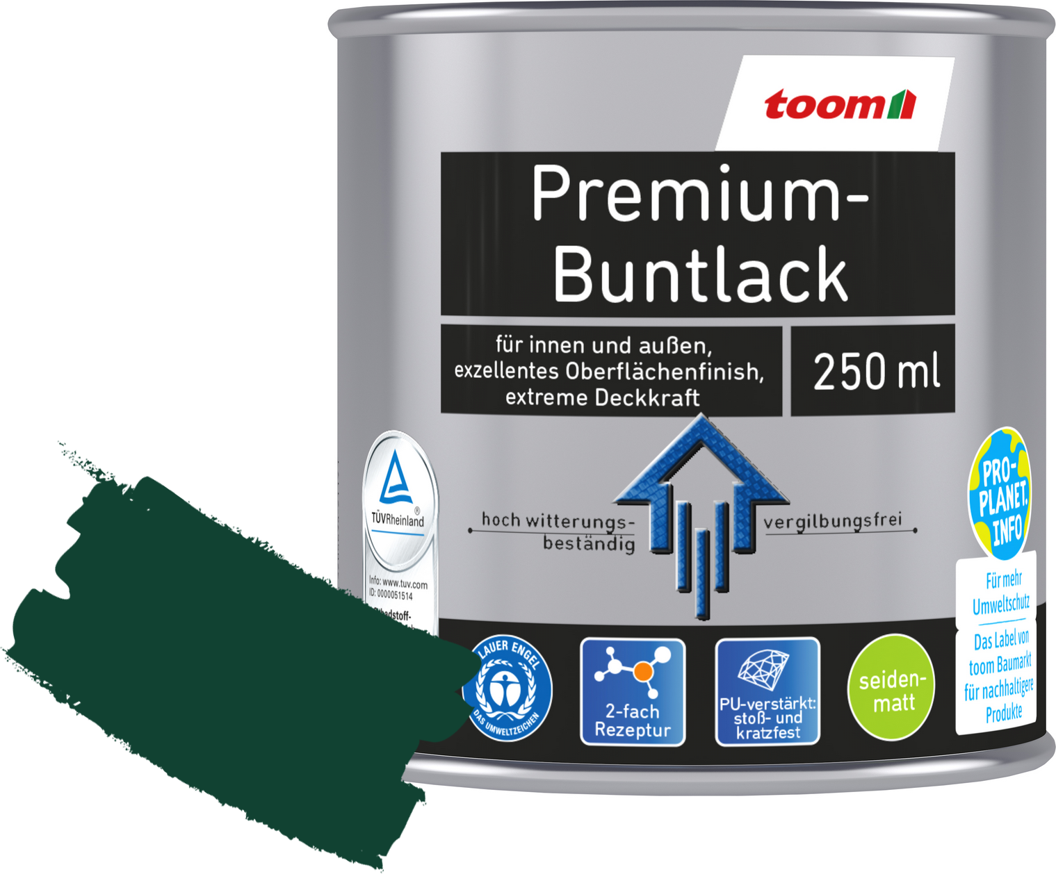 Thumbnail - toom Premium-Buntlack moosgrün seidenmatt 250 ml
