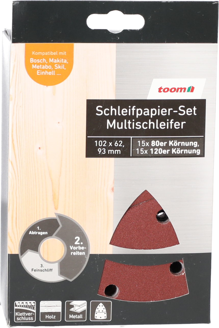 Thumbnail - toom Schleifpapier-Set 102 x 62, 93 mm, K80/120, 30 Stück