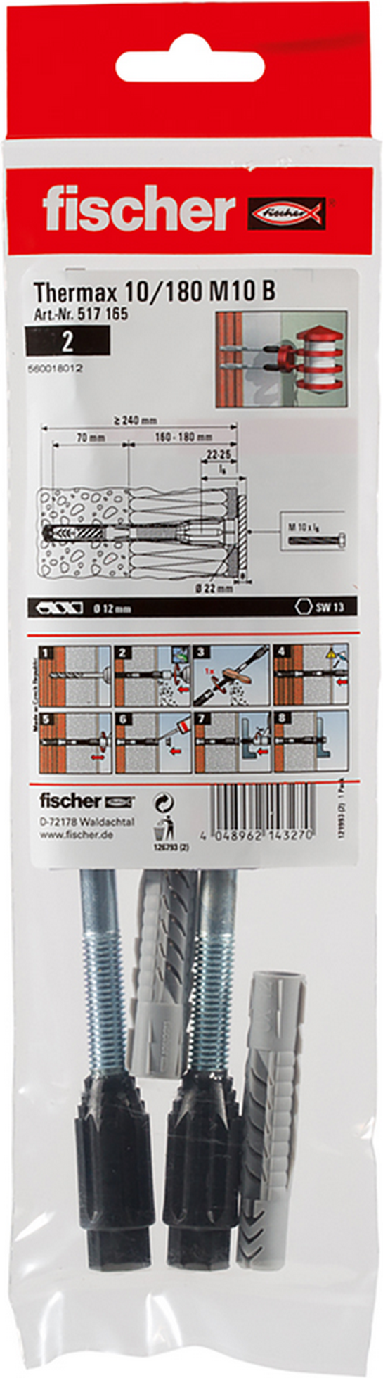 Fischer Abstandsmontagesystem 'Thermax 10' für Dämmstoffe 160 bis 180 mm, M10 2 Stück