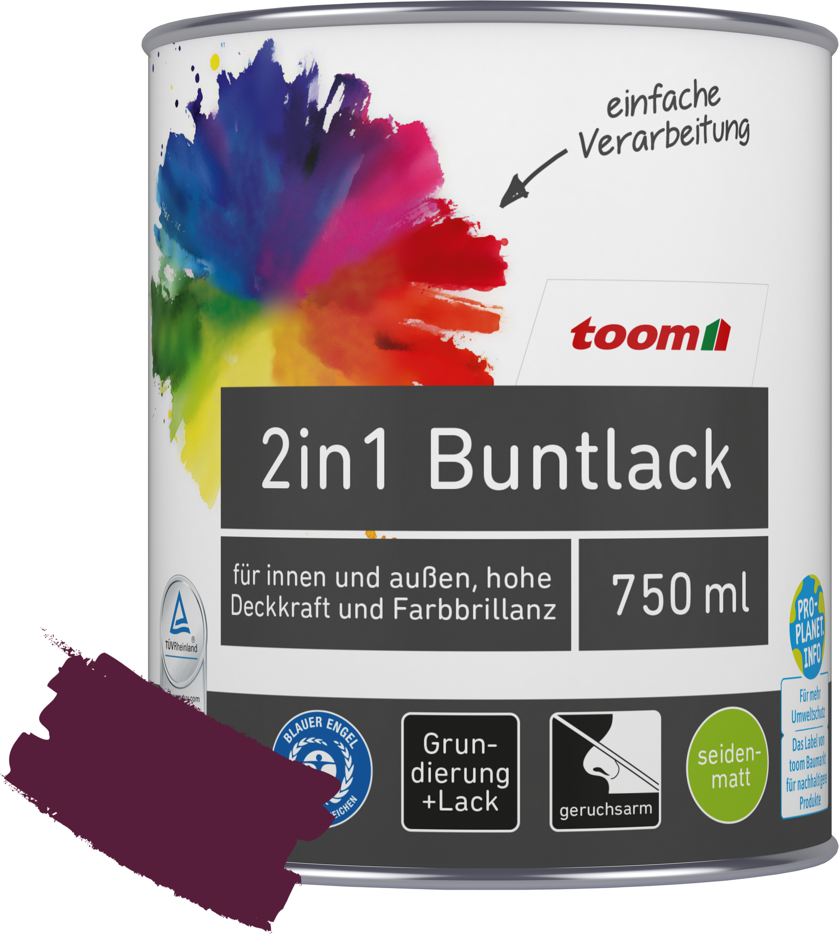 Thumbnail - toom 2in1 Buntlack merlotfarben seidenmatt 750 ml