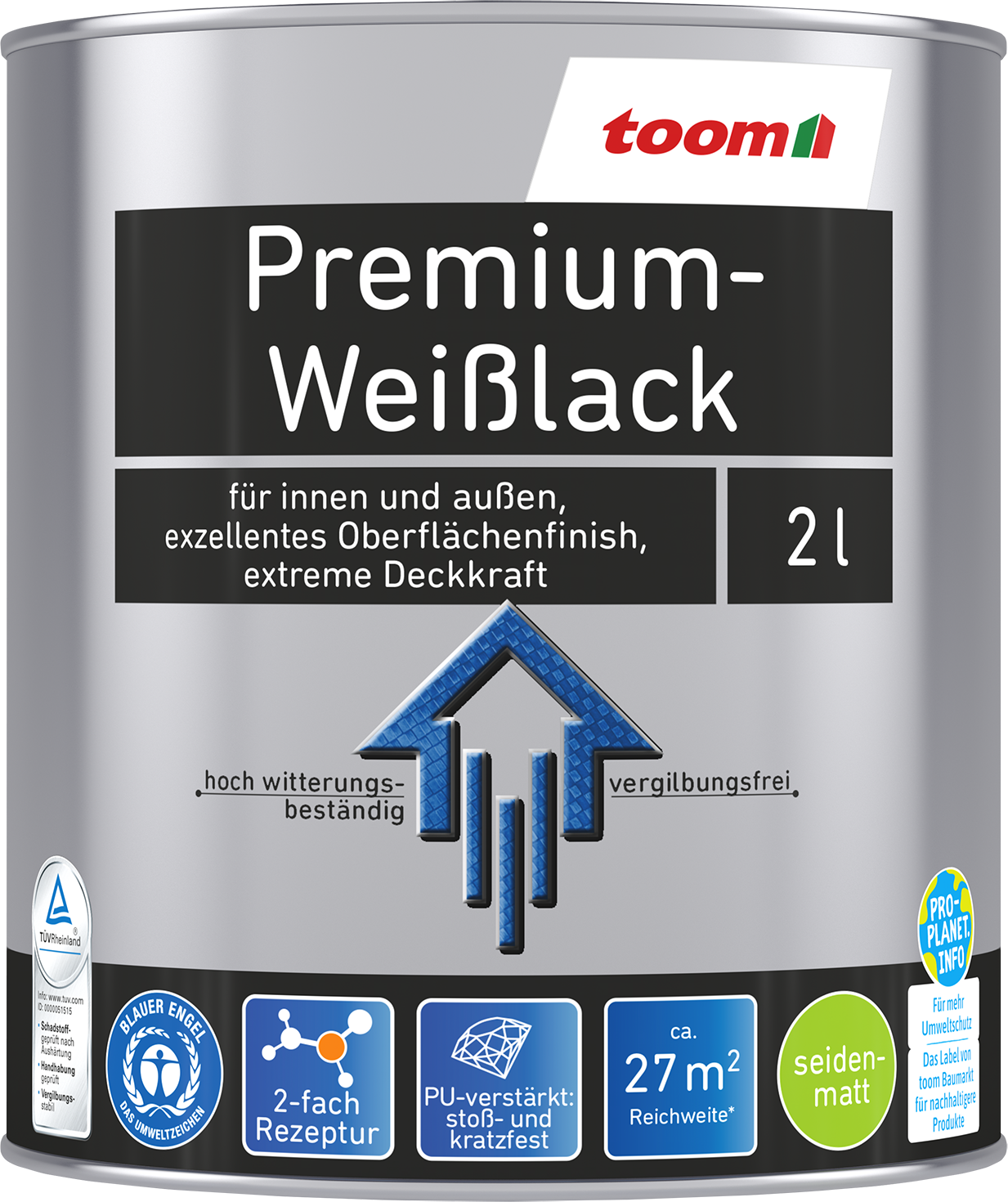 toom Premium-Weißlack seidenmatt 2 l