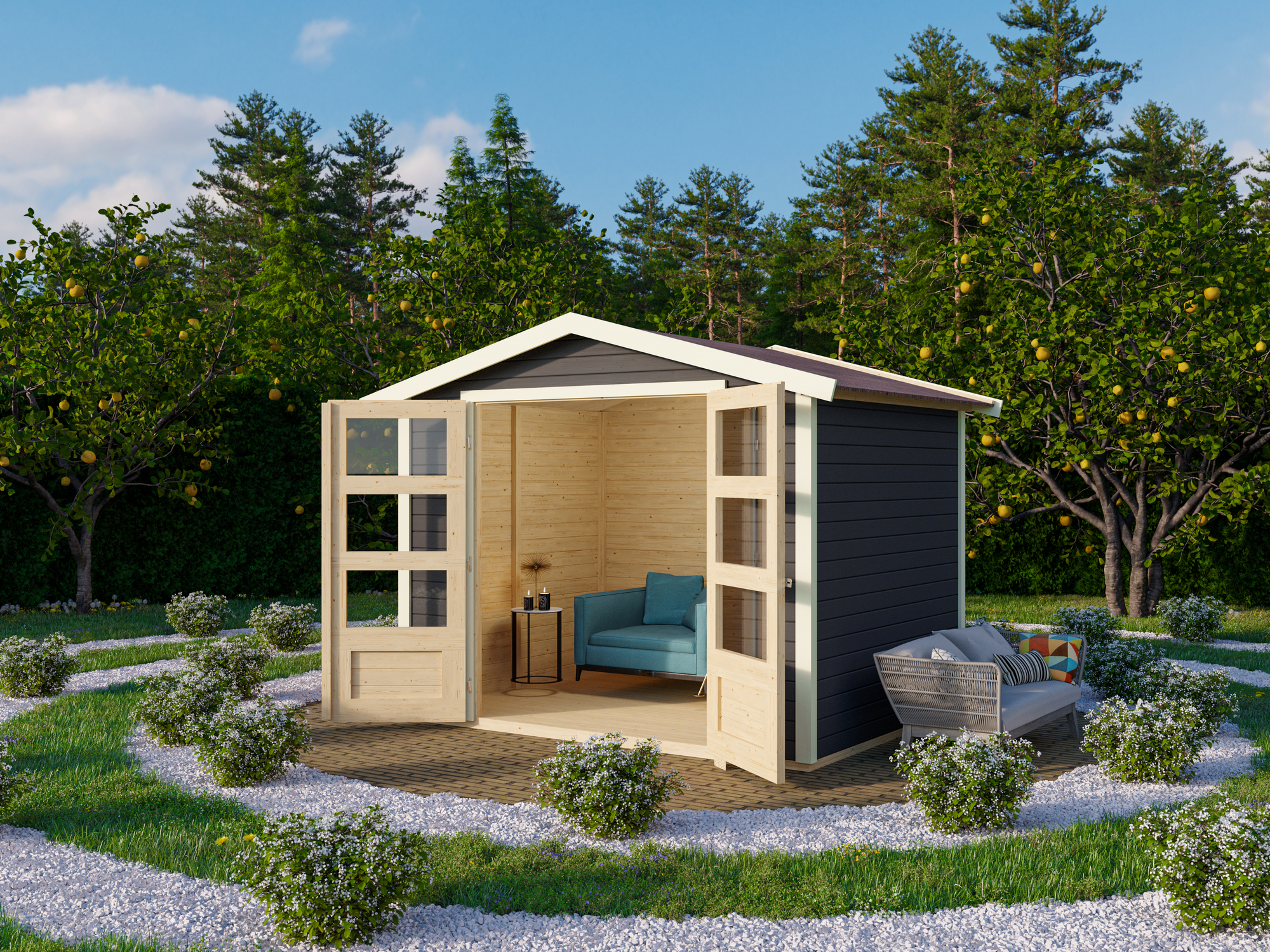 Karibu Gartenhaus-Set 'Mana' terragrau 272 x 209 x 282 cm