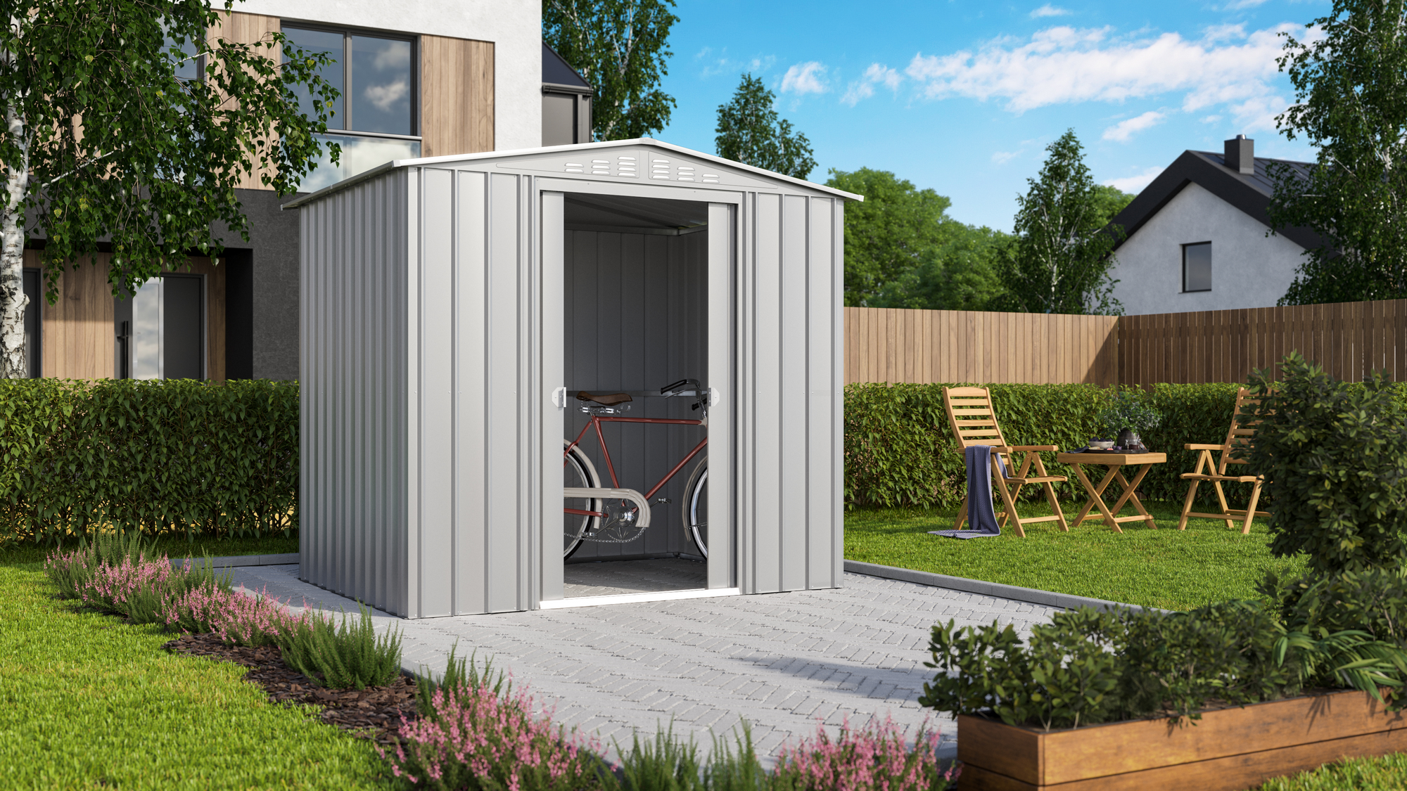 Globel Metallgerätehaus 'Tower G2M86' silber-metallic 234 x 175 cm