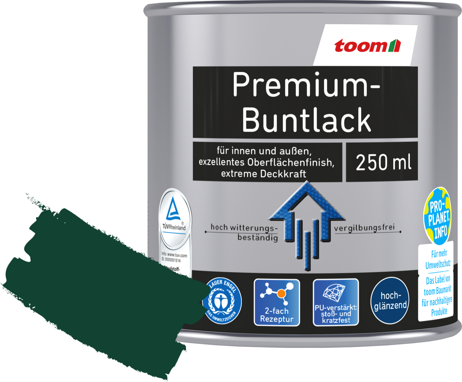 toom Premium-Buntlack moosgrün glänzend 250 ml