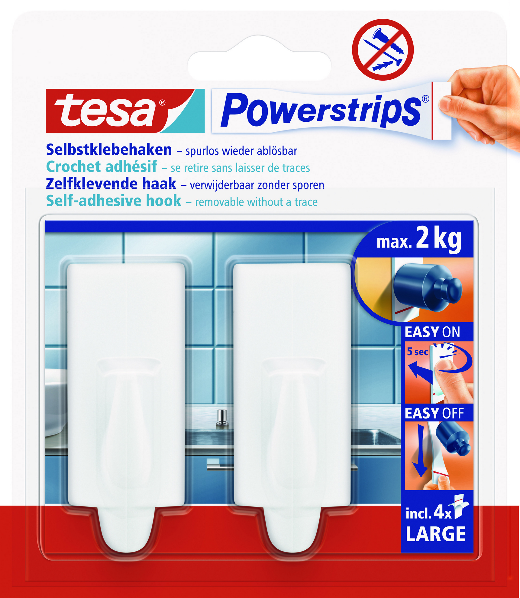 Thumbnail - tesa Powerstrips Haken "Large Trend" weiß 2 Stück