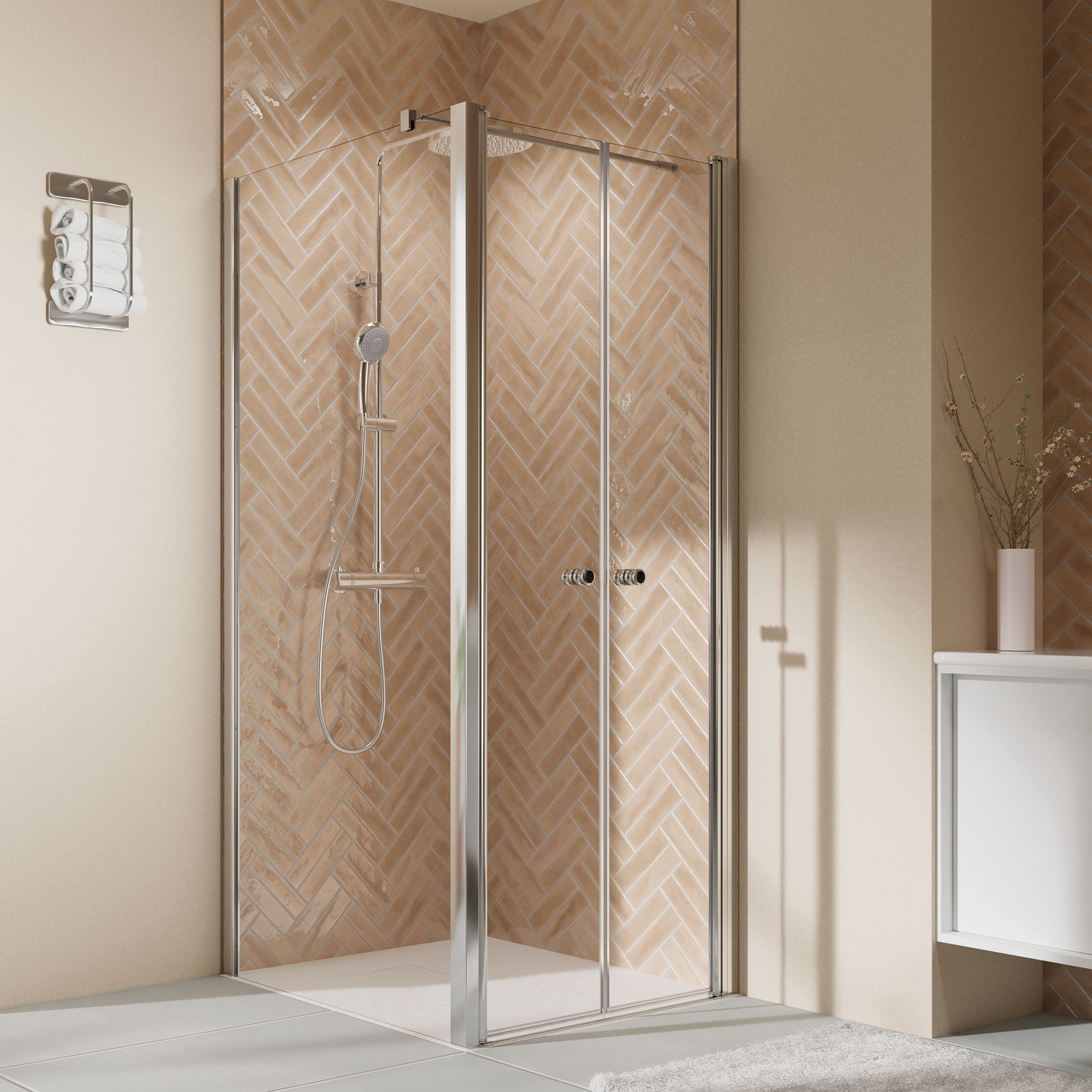 Breuer Seitenwand 'Elana 2.0' rund für Pendeltür, Anschlag links, alu silbermatt, Klarglas hell, 90 cm