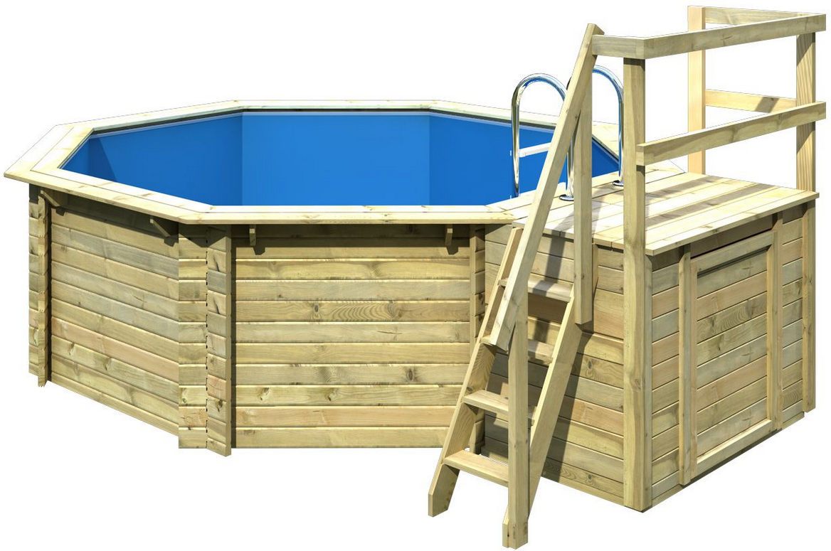 Thumbnail - Karibu Massivholzpool-Set 'Modell 1 B' 400 x 400 x 124 cm mit Sonnendeck und Tiefbeckenleiter