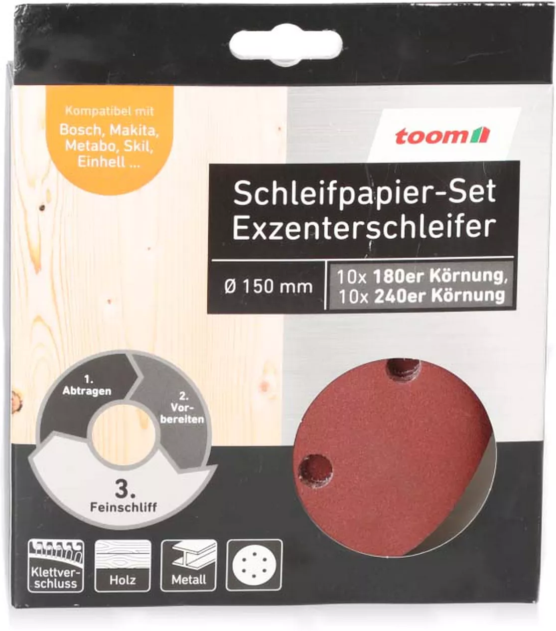 Thumbnail - toom Schleifpapier-Set Ø 150 mm, K180/240, 20 Stück