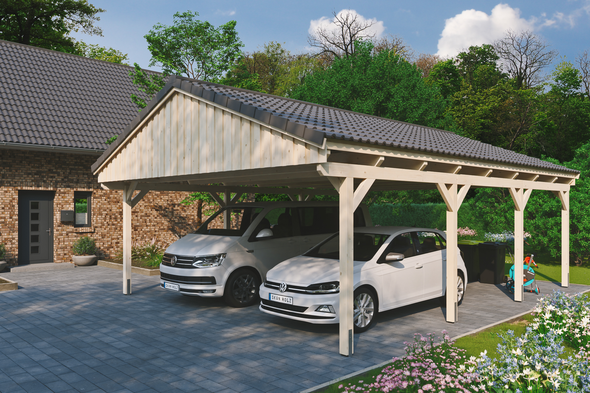 Thumbnail - SKAN HOLZ Doppelcarport 'Fichtelberg' 618 x 808 cm naturfarben mit Dachlattung