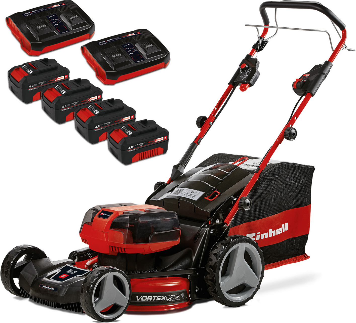 Einhell Akku-Rasenmäher 'GP-CM 36/47 S HW Li' mit 4 x 18 V Akkus und 2 Ladegeräten, bis 700 m²