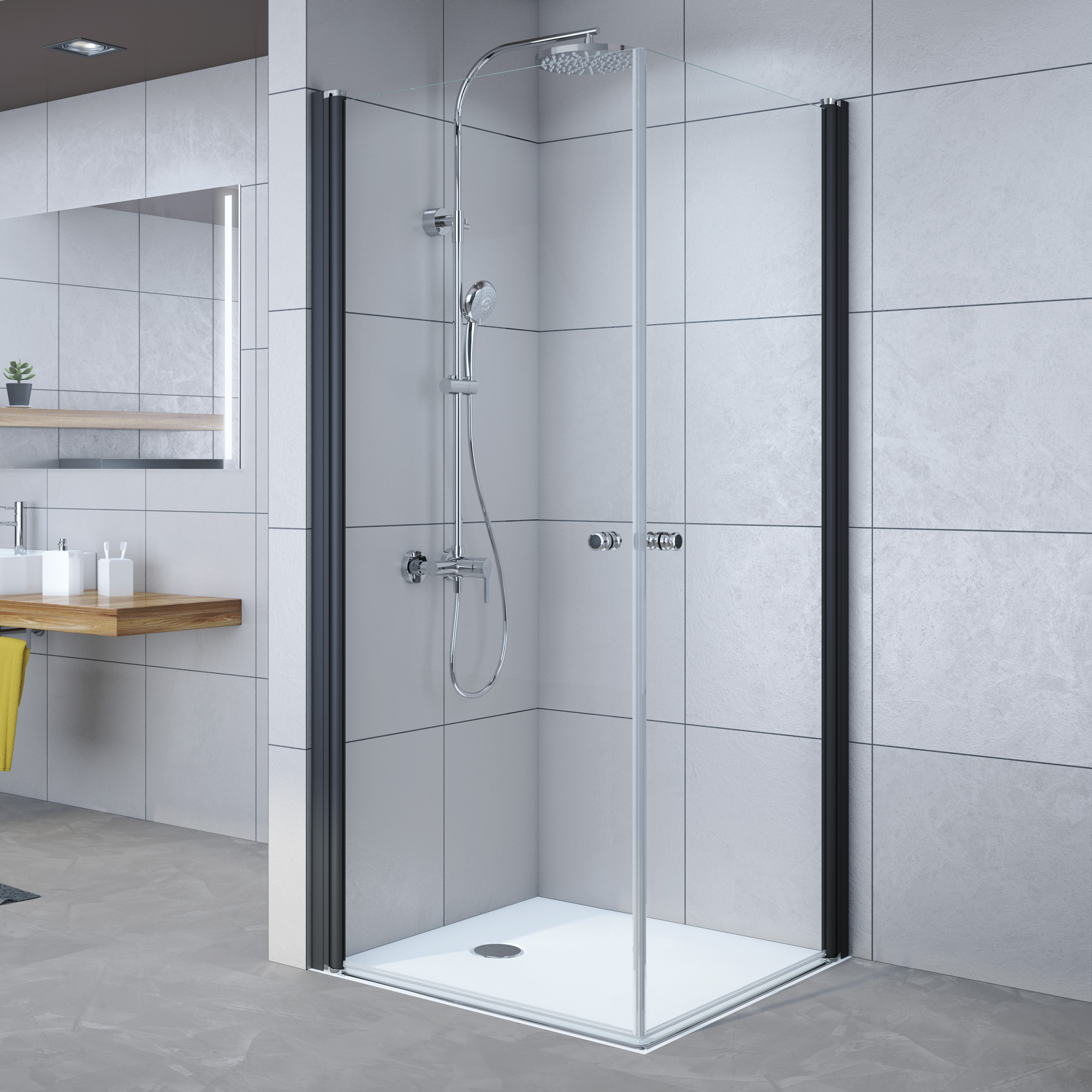 Breuer Eckeinstieg 'Elana 6' mit Drehtür, teilgerahmt, schwarz-matt, 100 x 200 x 100 cm