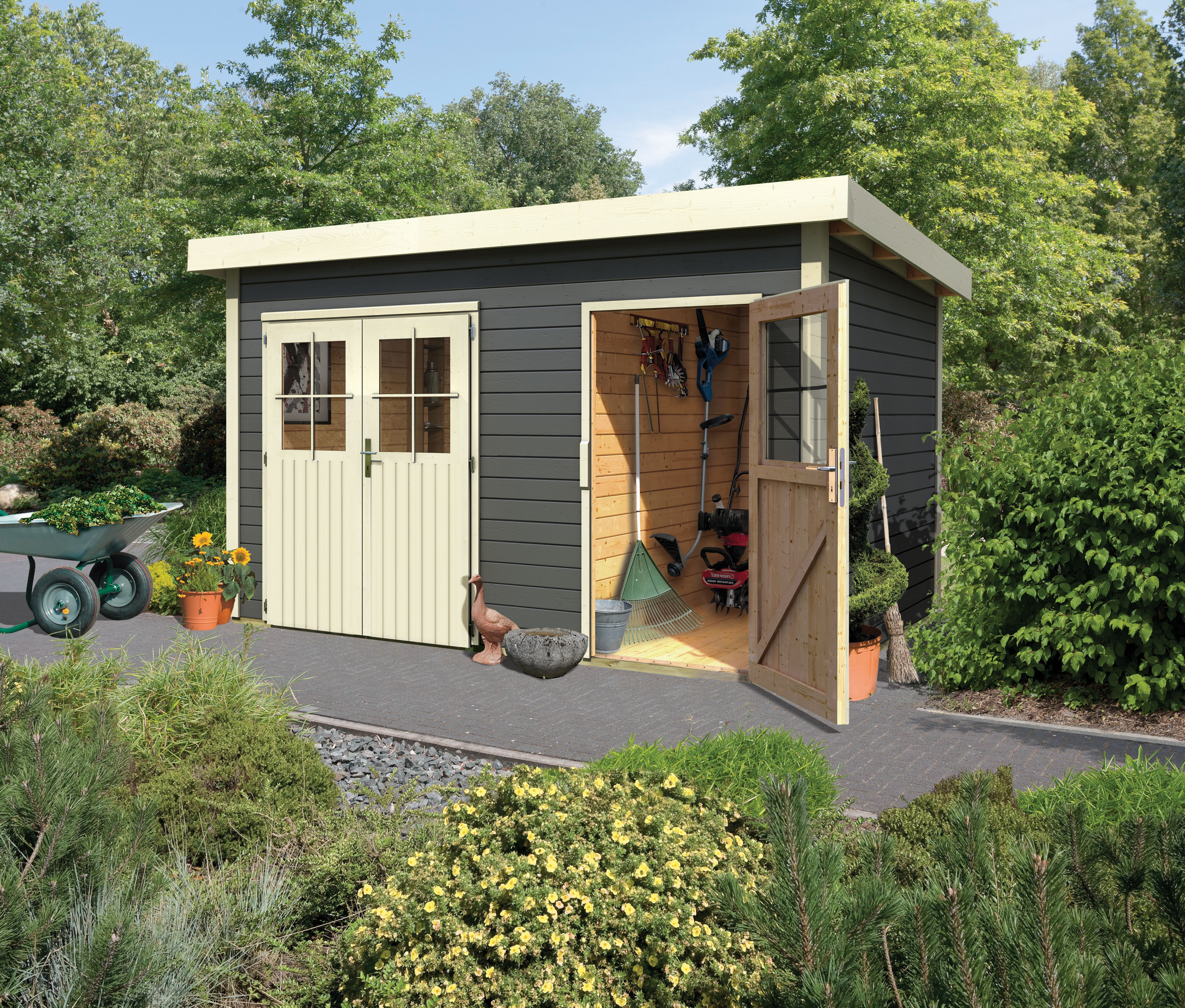 Karibu Gartenhaus 'Mintrup' Fichtenholz terragrau 230 x 364 x 244 cm