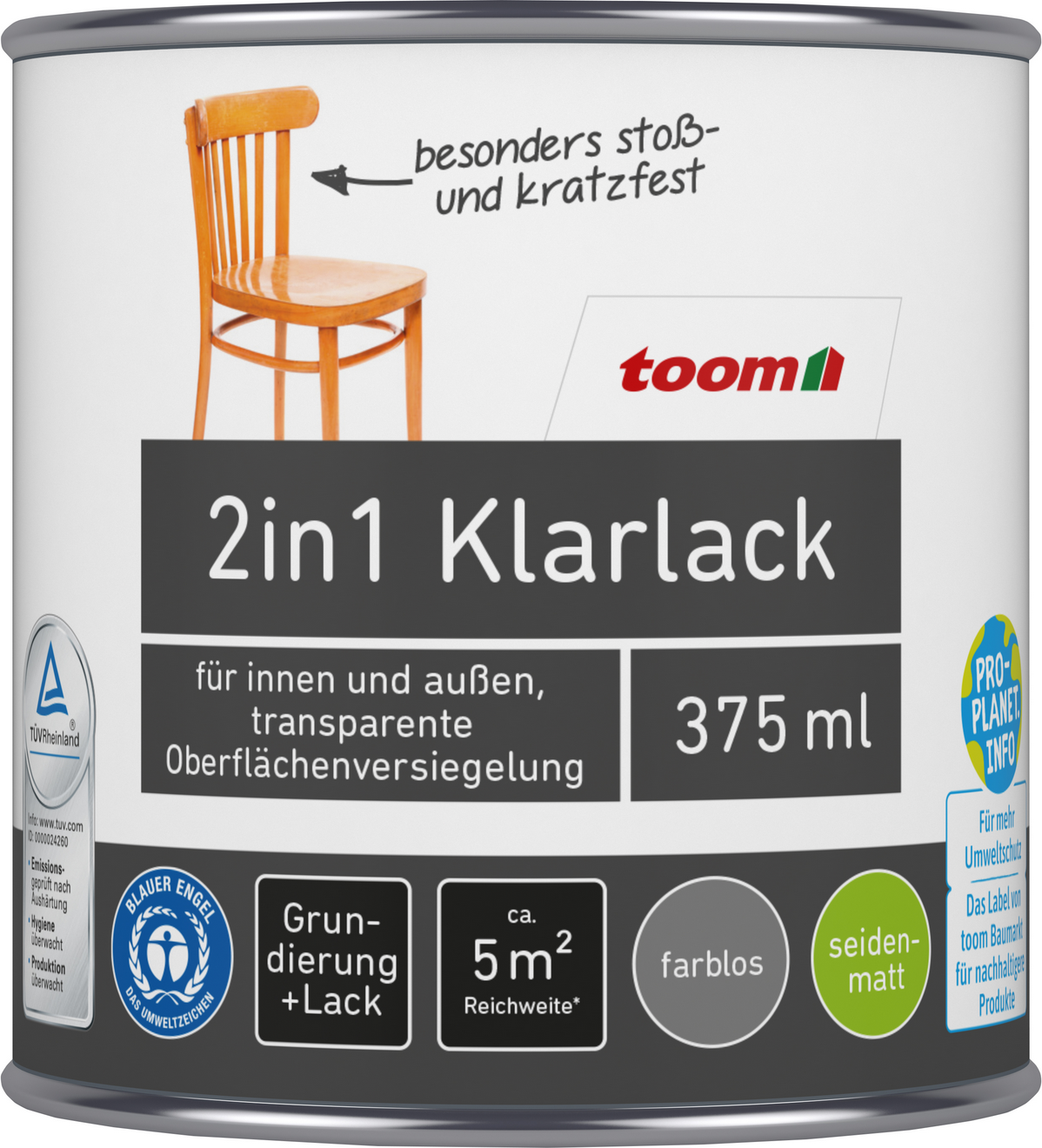 toom 2in1 Klarlack transparent seidenmatt 375 ml