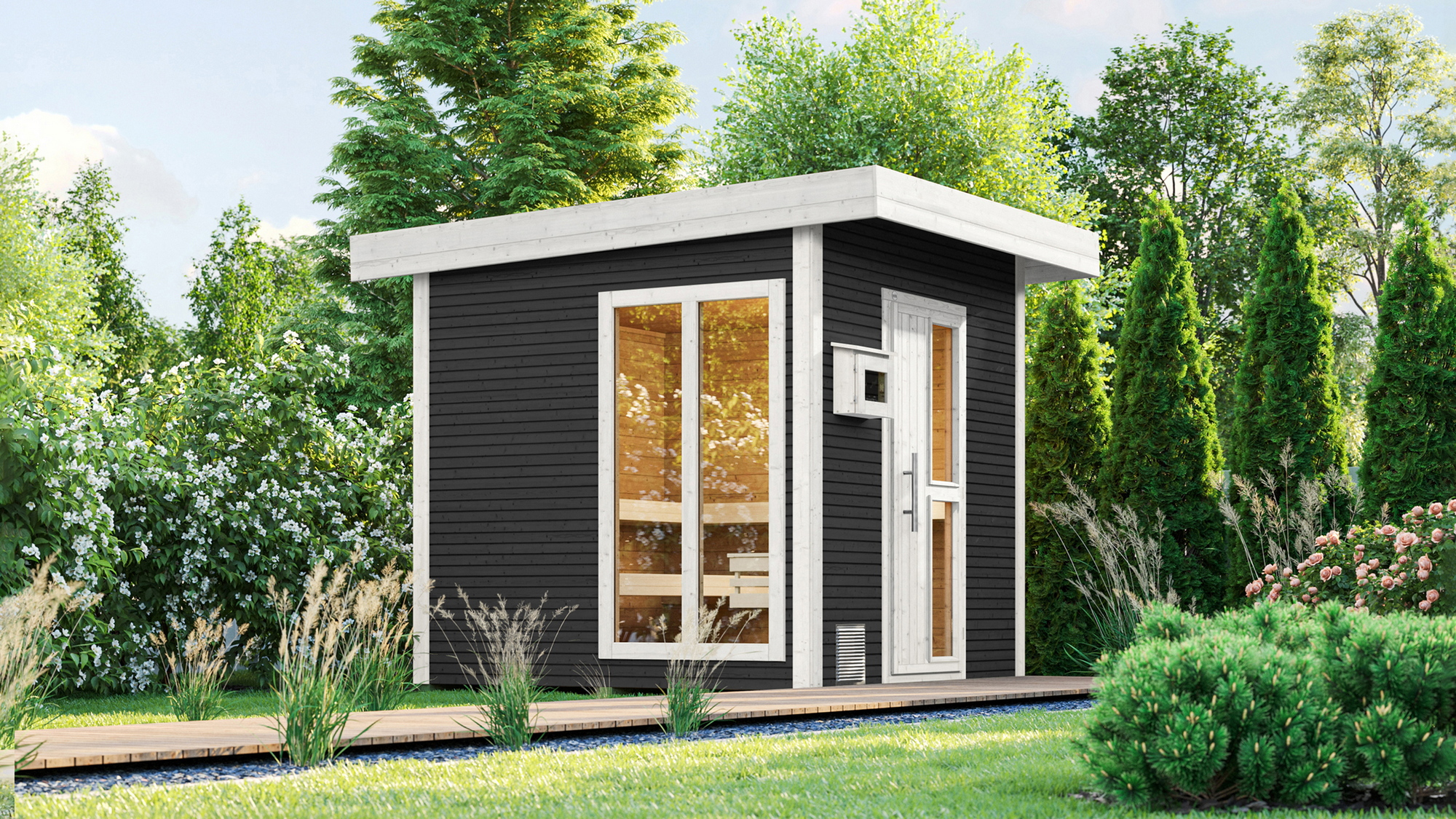 Thumbnail - Weka Premium-Saunahaus 'Kuopio 1' anthrazit Holztür Fenster 263 x 298 x 253 cm, ohne Ofen