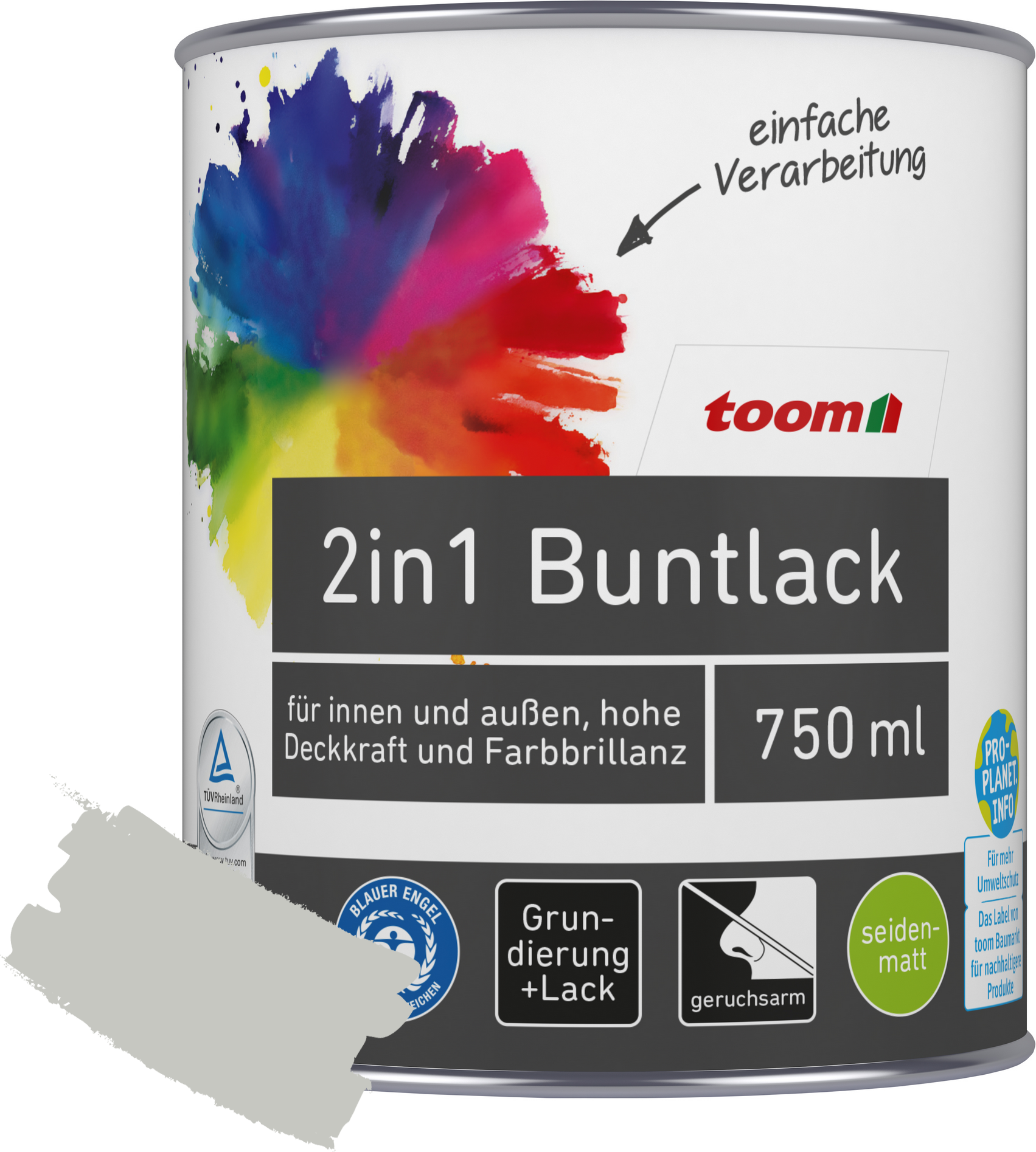 Thumbnail - toom 2in1 Buntlack 'Mondschein' lichtgrau seidenmatt 750 ml
