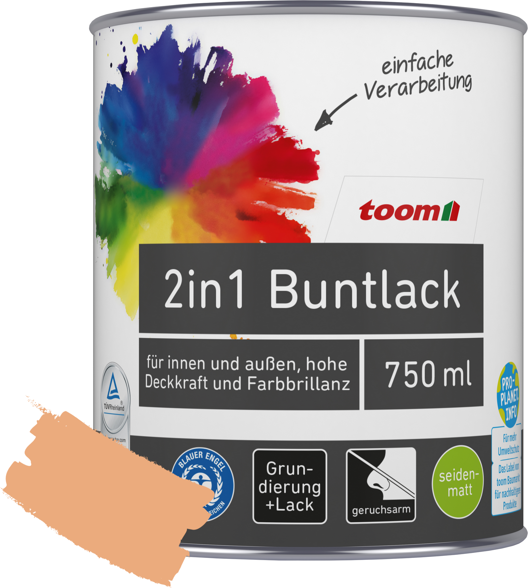 Thumbnail - toom 2in1 Buntlack papayafarben seidenmatt 750 ml
