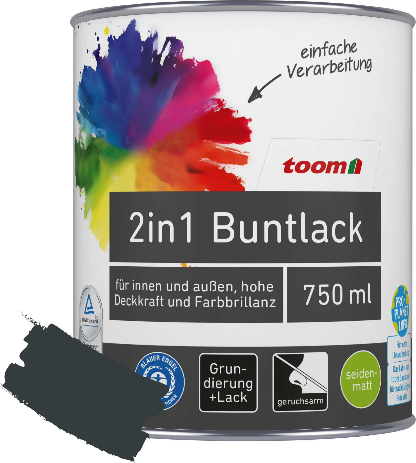 toom 2in1 Buntlack 'Schattenspiel' anthrazitfarben seidenmatt 750 ml