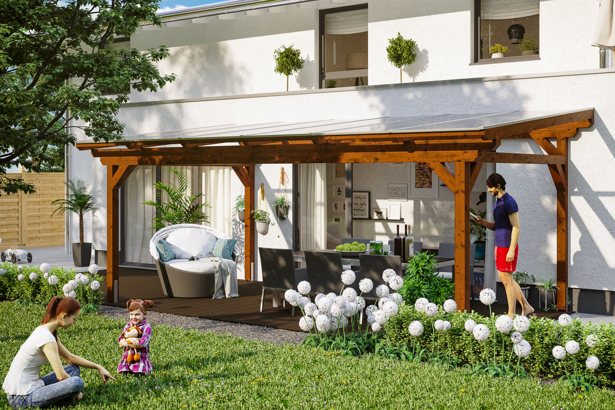 Thumbnail - SKAN HOLZ Terrassenüberdachung 'Sanremo' 648 x 400 cm Leimholz Doppelstegplatten nussbaum