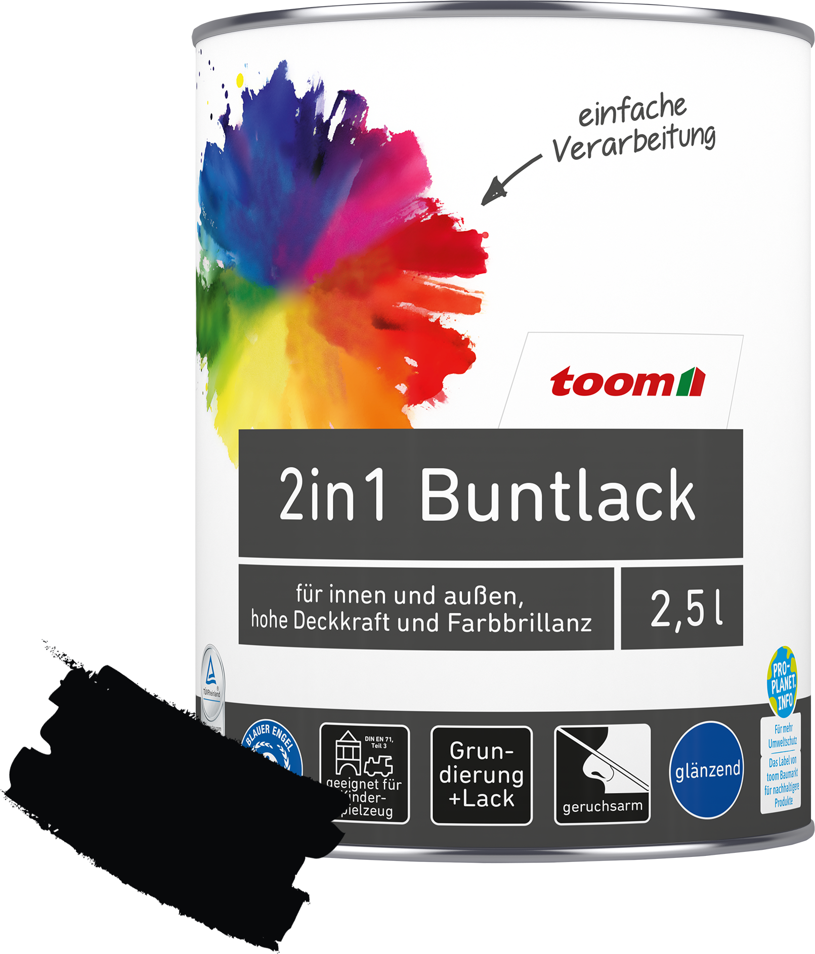 Thumbnail - 2in1 Buntlack 'Mitternacht' tiefschwarz glänzend 2,5 l