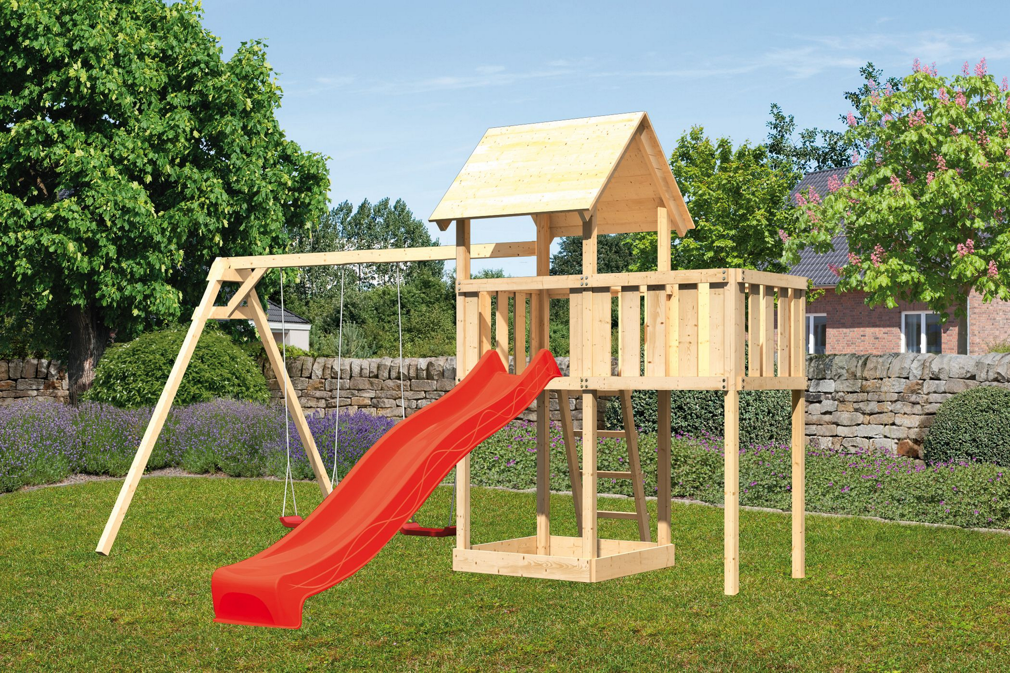 Karibu Kinderspielturm 'Lotti' naturbelassene nordische Fichte 107 x 291 x 107 cm