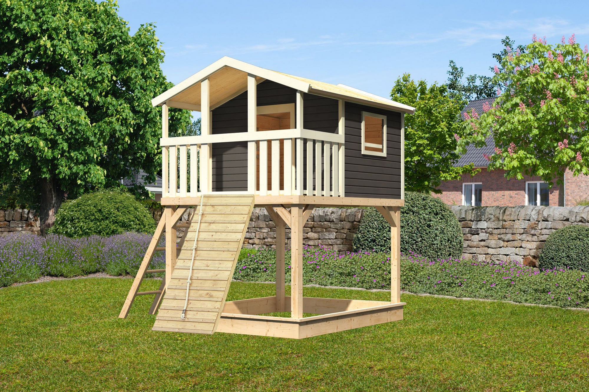 Karibu Stelzenhaus 'Benjamin' terragrau nordische Fichte 198 x 309 x 244 cm