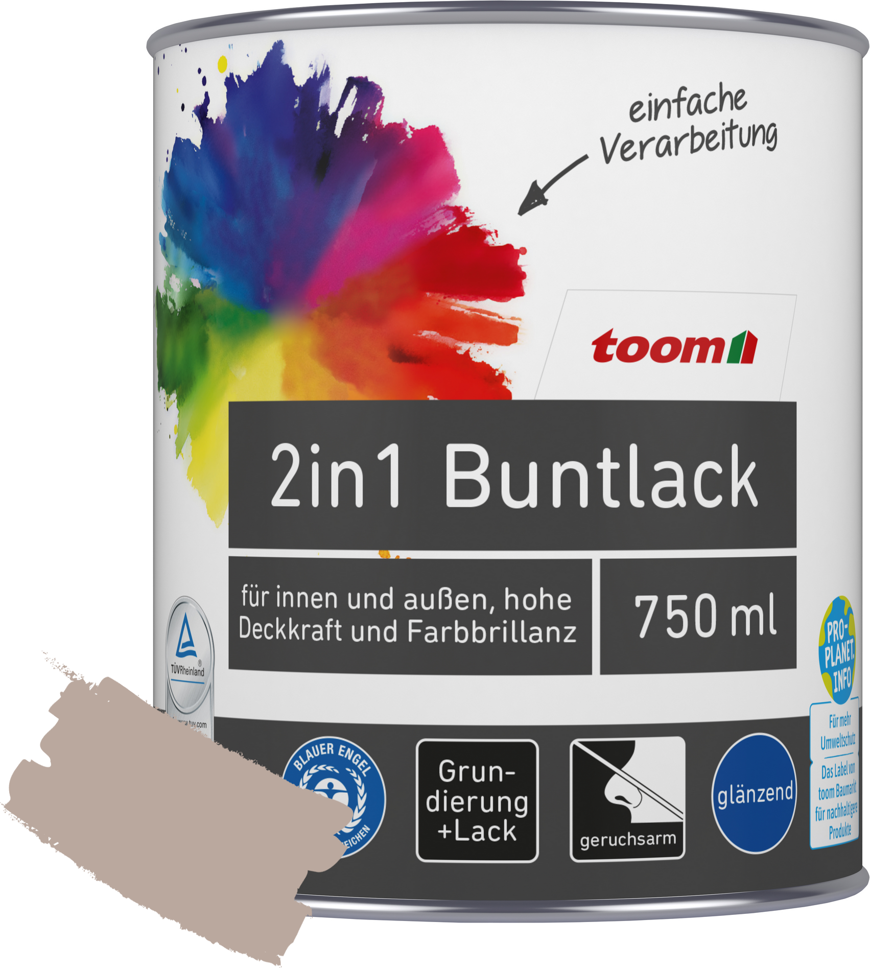 Thumbnail - toom 2in1 Buntlack 'Kieselsand' taupe glänzend 750 ml