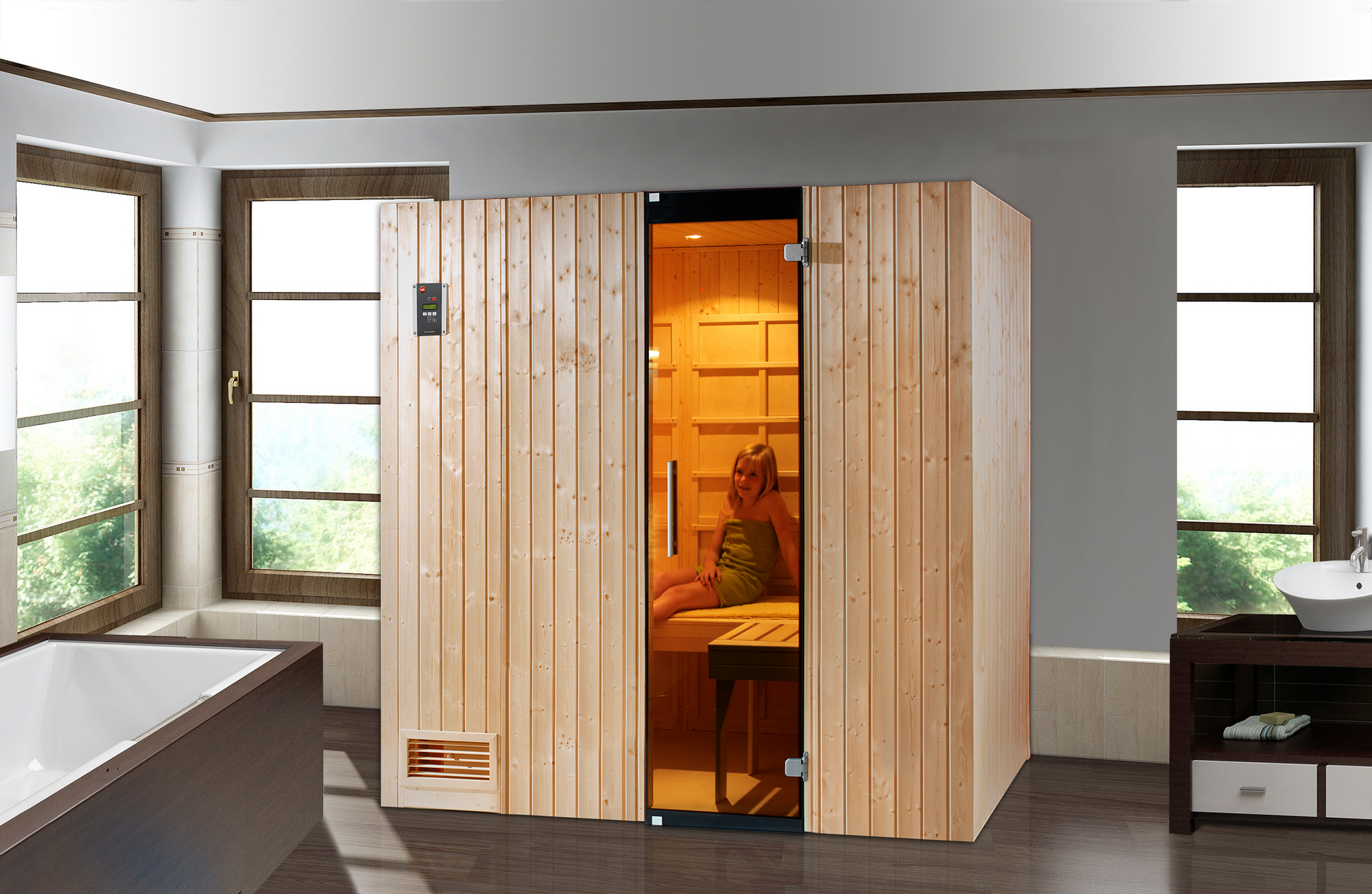 Weka Infrarot-Kabine 'Uppsala Kombi' 212 x 121 cm mit Glastür