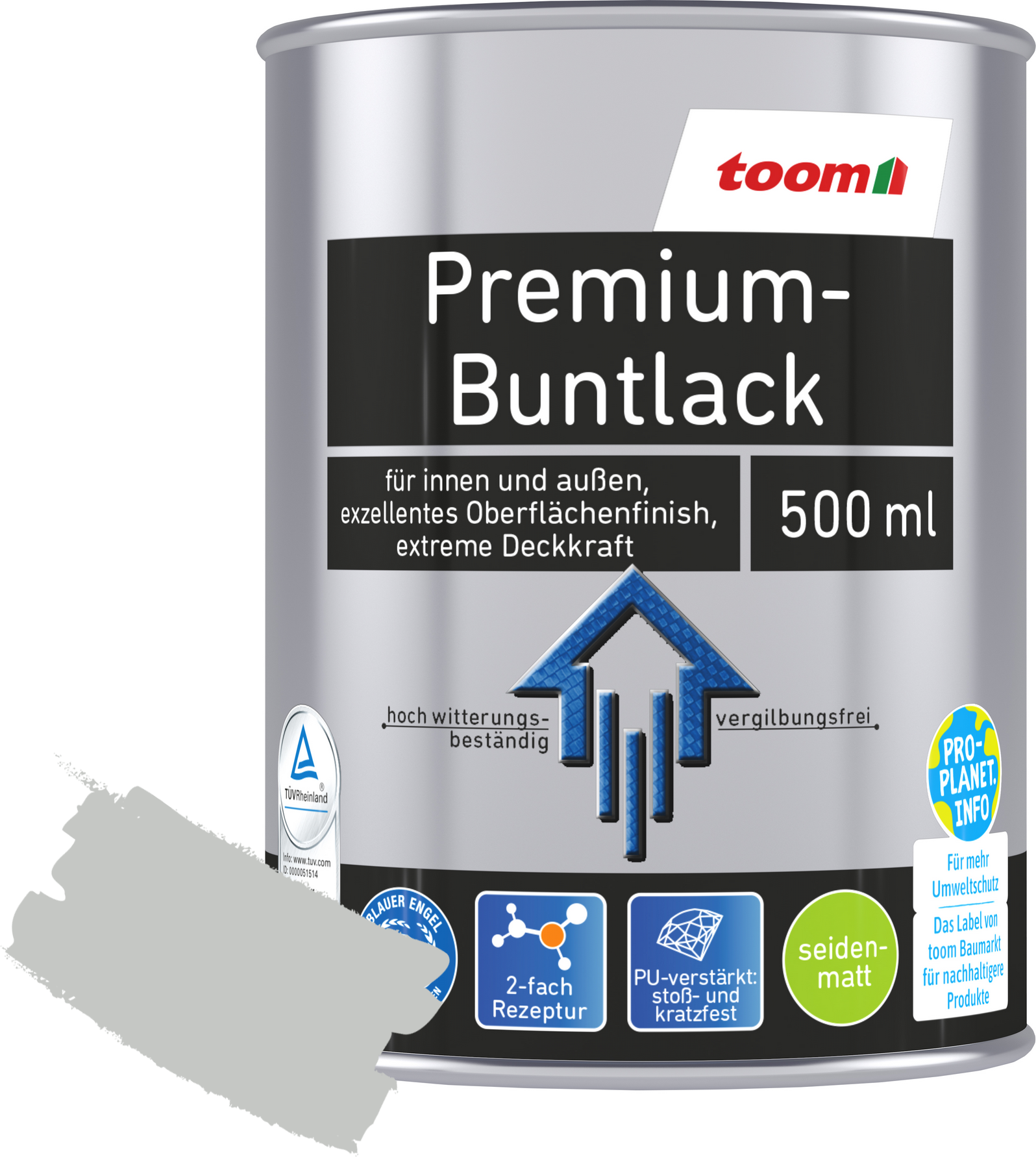 toom Premium-Buntlack lichtgrau seidenmatt 500 ml