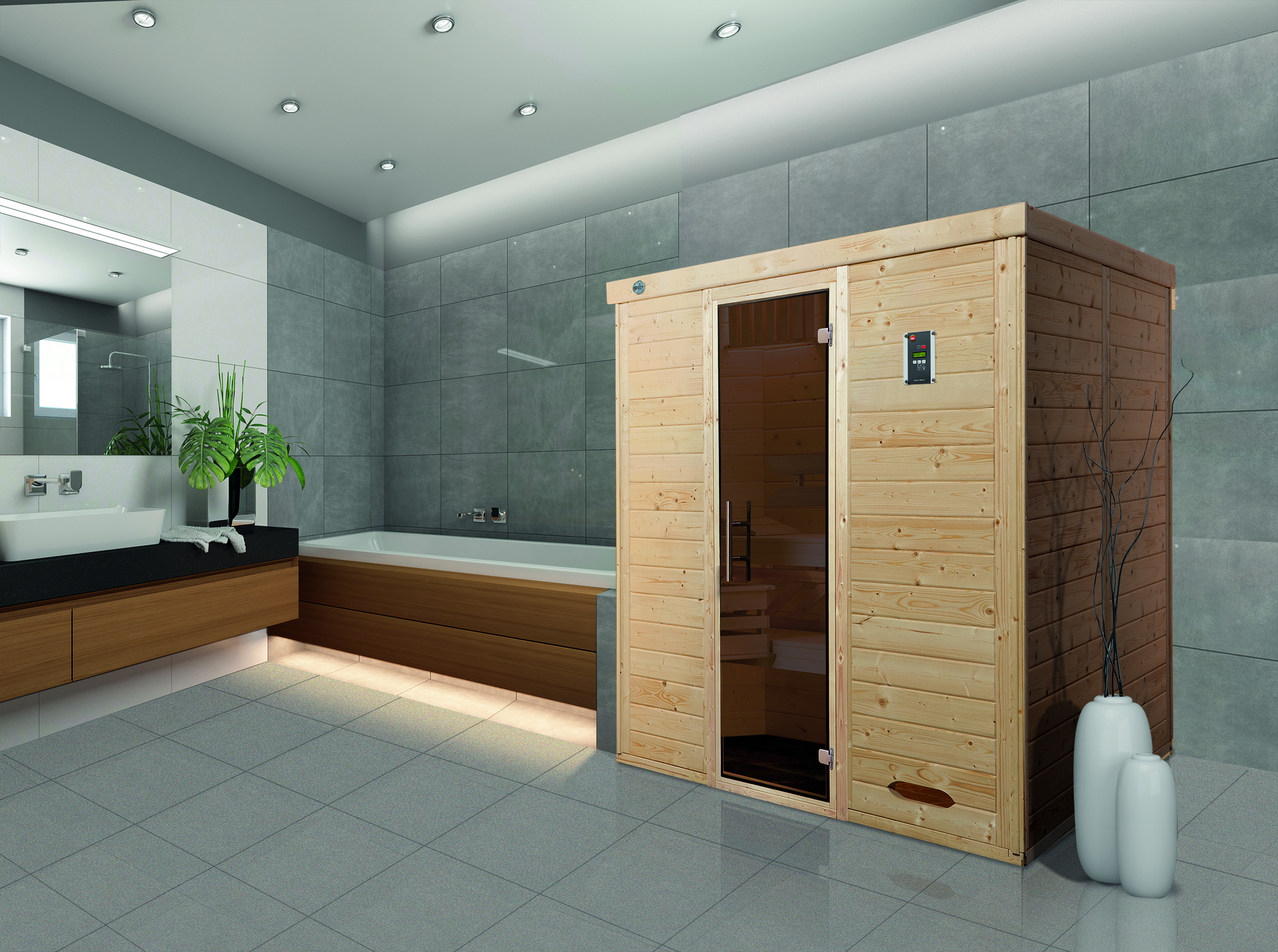 Weka Massivholzsauna 'Kemi 3' 195 x 145 cm mit Glastür