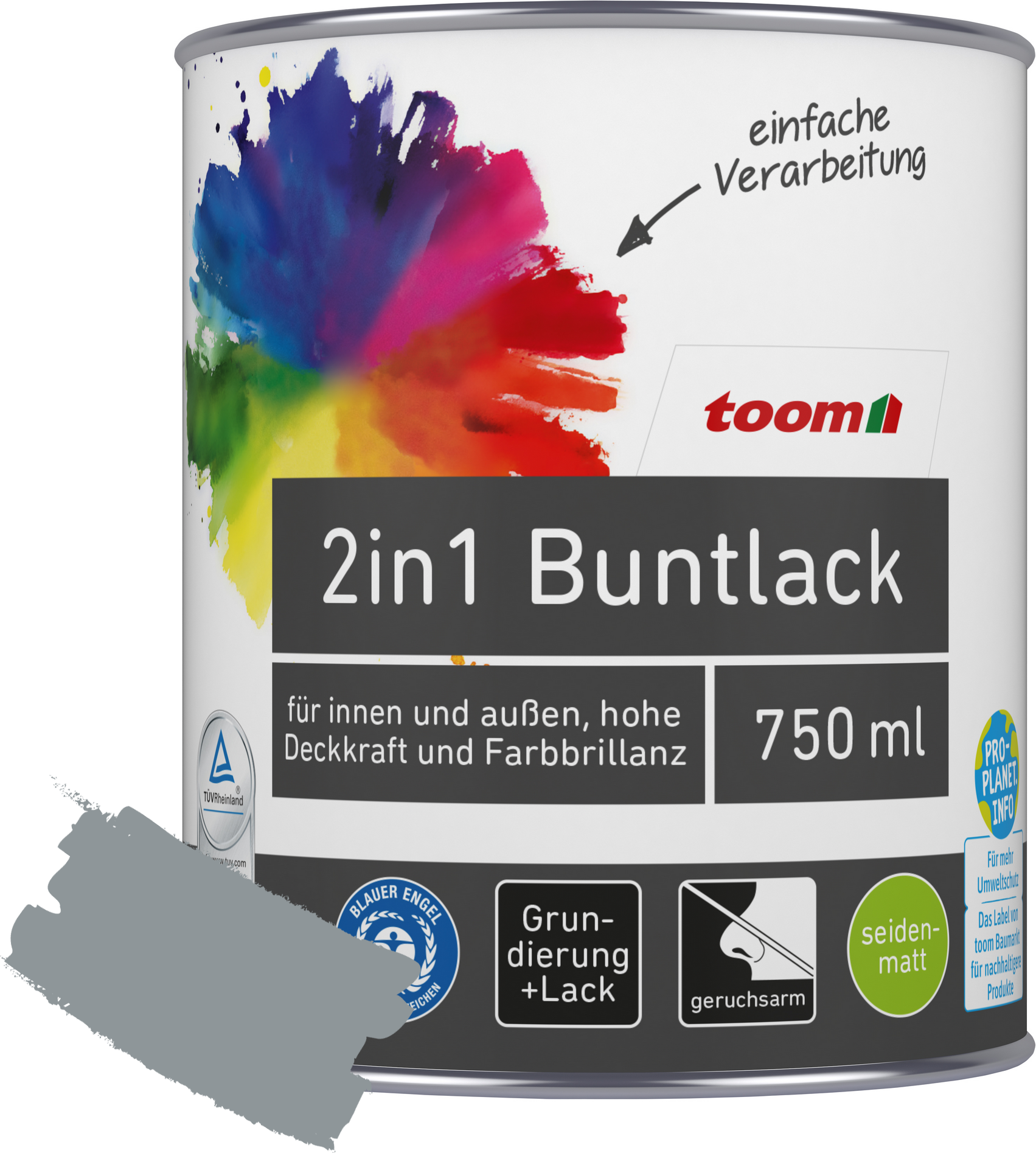 Thumbnail - toom 2in1 Buntlack 'Stadtgeflüster' silbergrau seidenmatt 750 ml