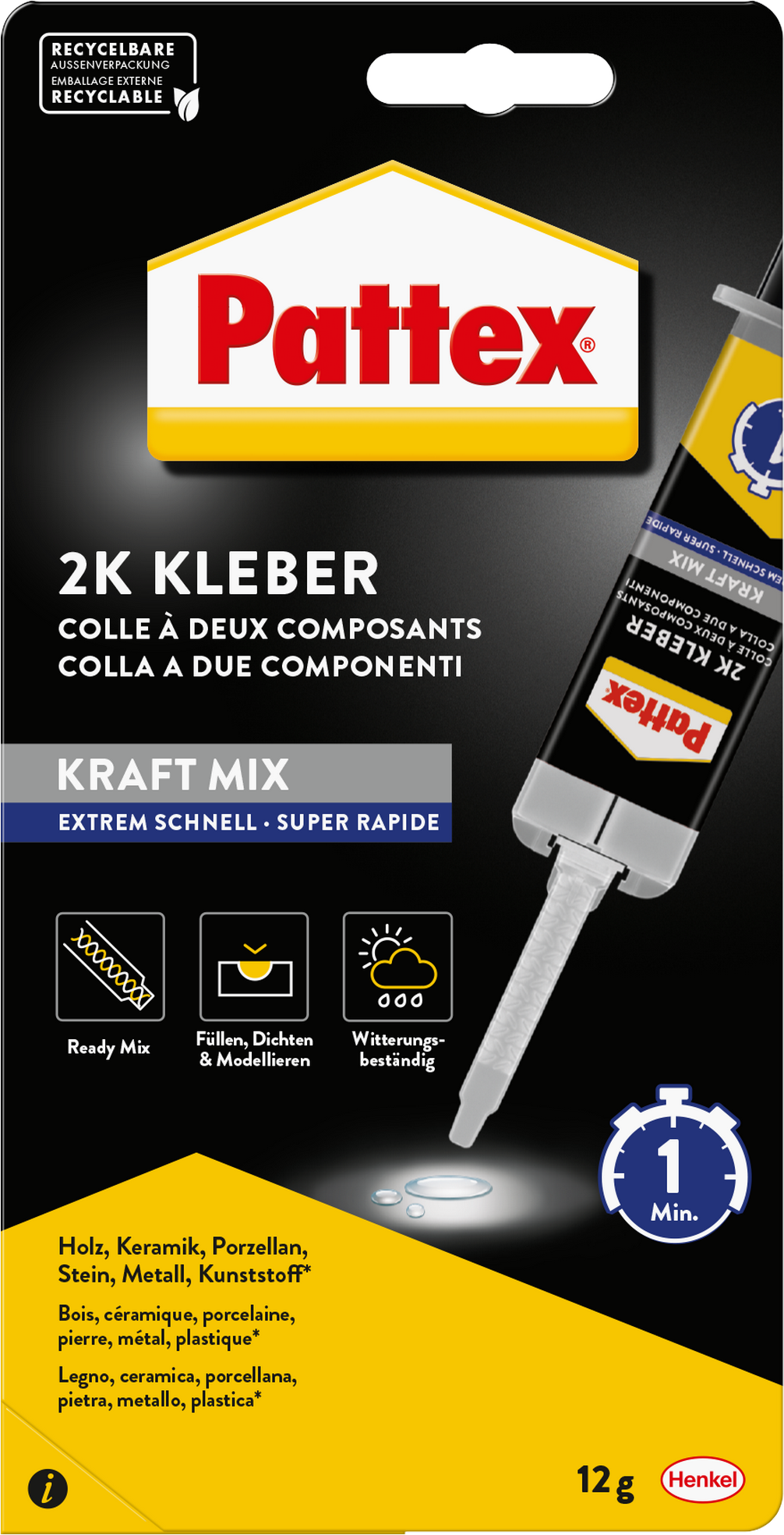 2-Komponenten-Kleber 'Kraft-Mix Extrem Schnell' transparent 12 g