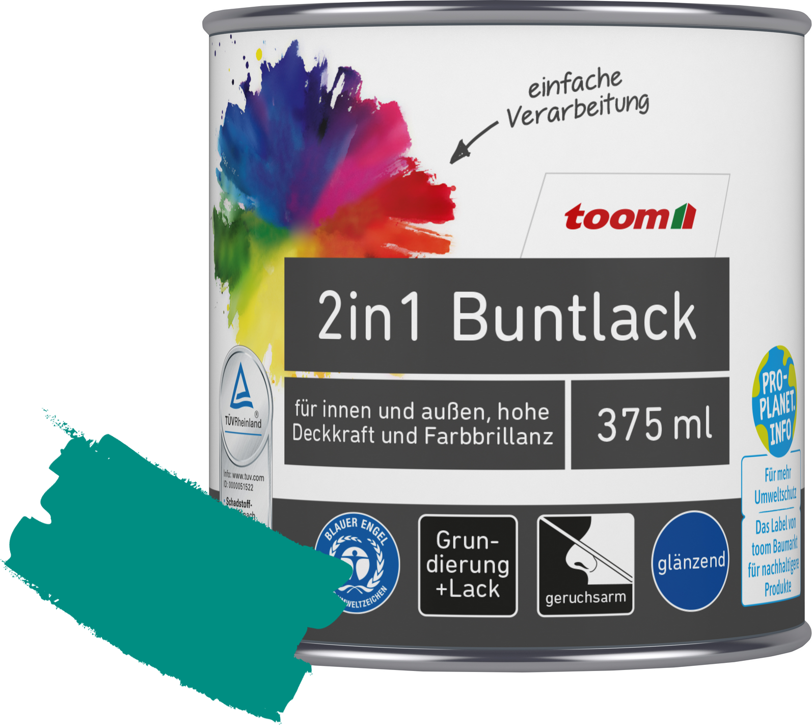 Thumbnail - toom 2in1 Buntlack 'Südseetraum' petrolfarben glänzend 375 ml